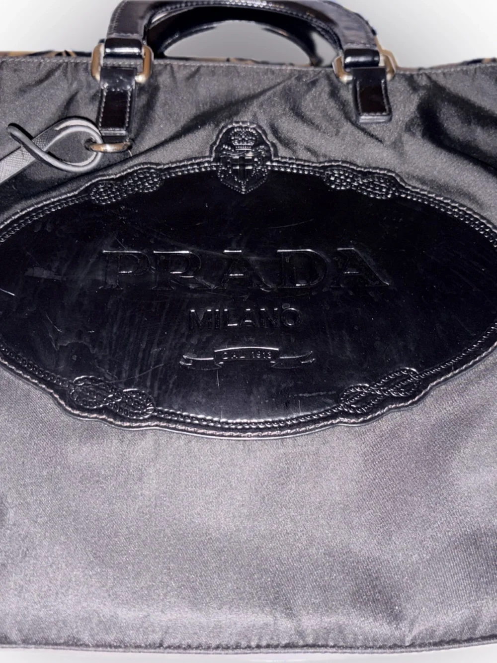 Prada Tessuto Black Nylon Tote with Patent Leather Logo Plaque and With Wallet - Picture 7 of 15